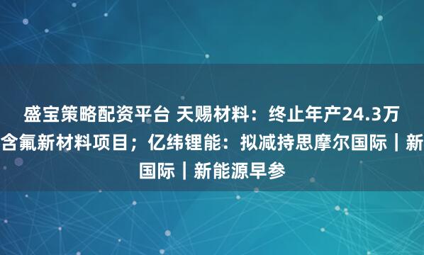 盛宝策略配资平台 天赐材料：终止年产24.3万吨锂电及含氟新材料项目；亿纬锂能：拟减持思摩尔国际｜新能源早参